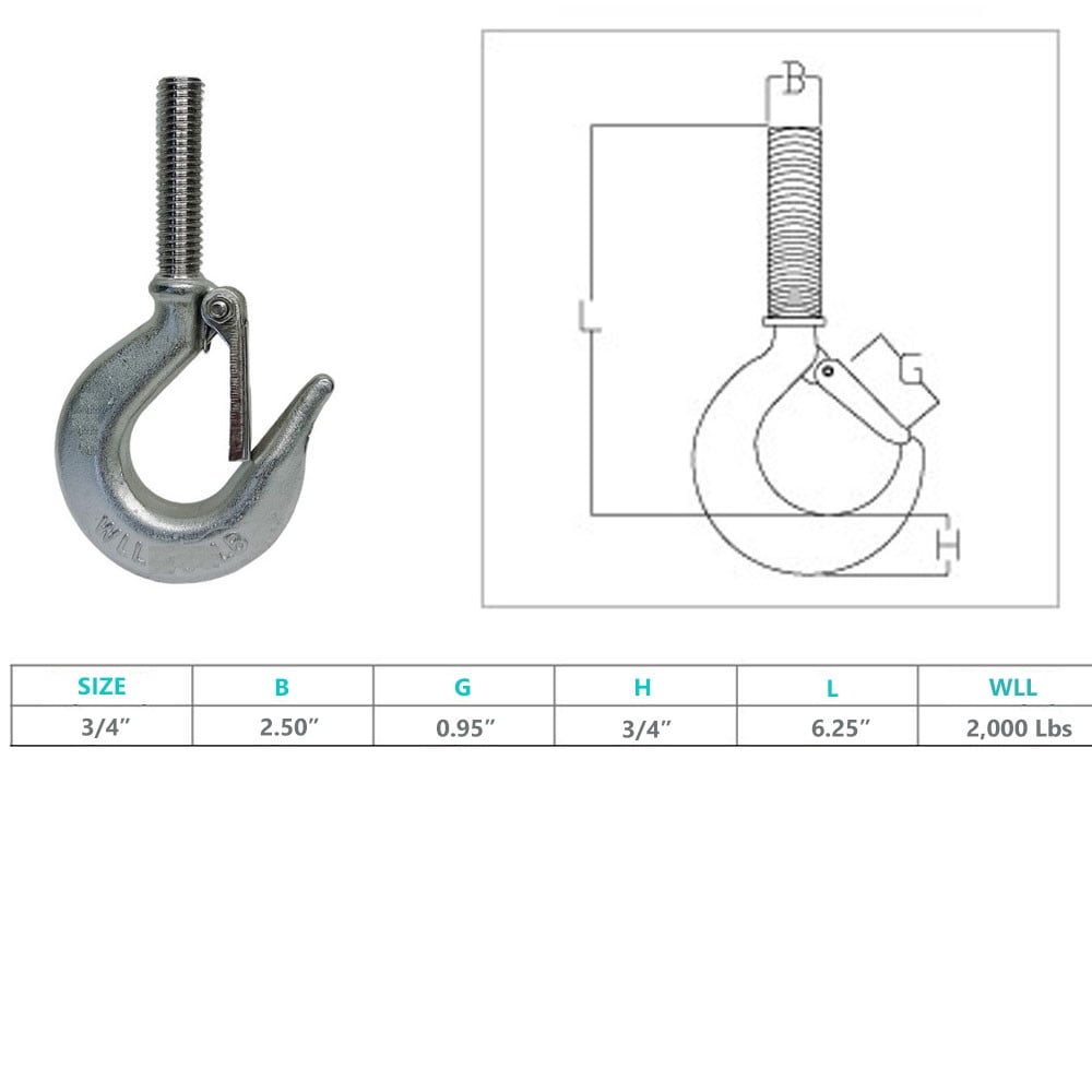 Marine 3/4" Threaded Shank Hook Drop Forged Hook 2000Lb WLL Stainless Steel 4Pcs