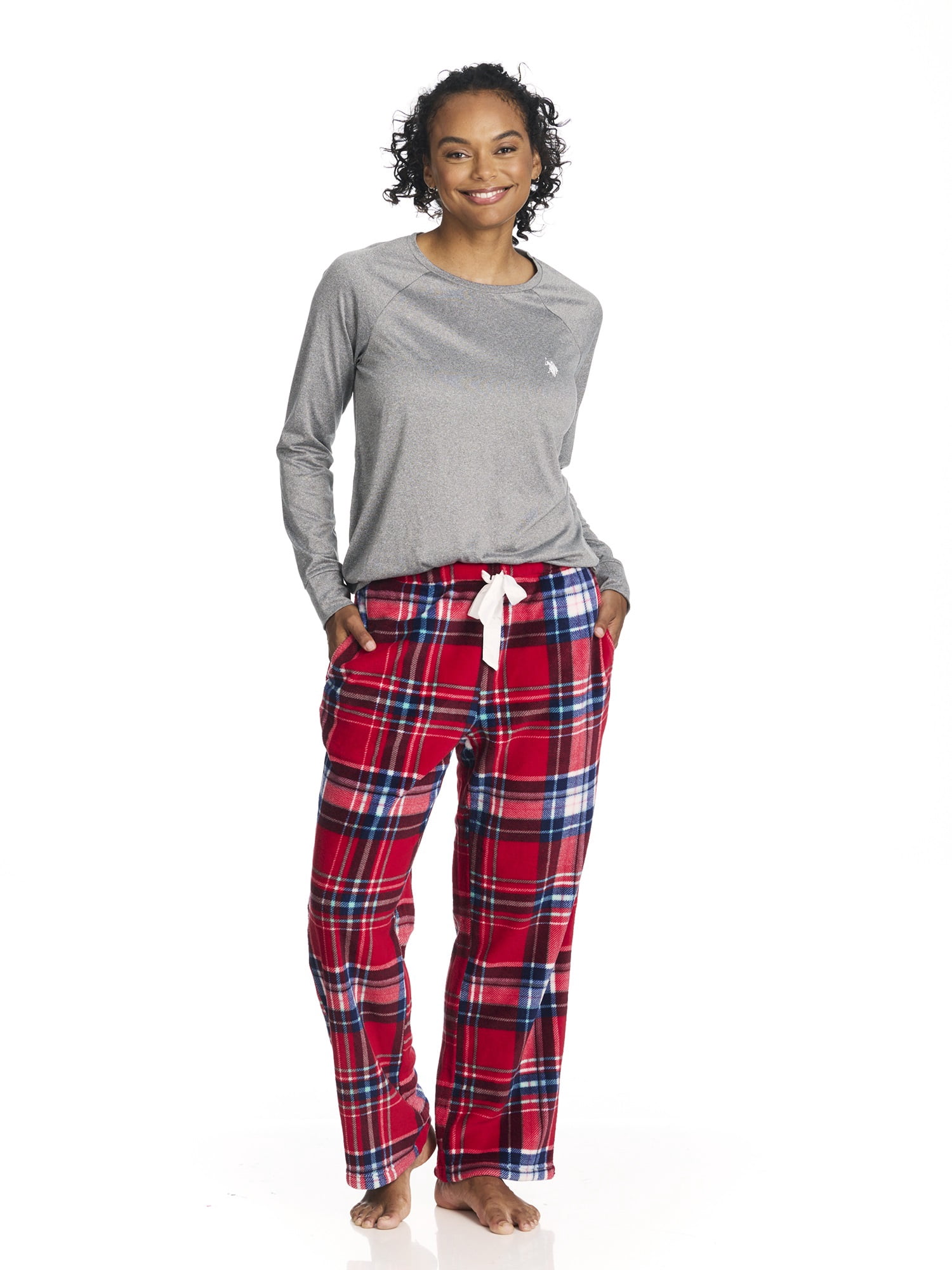 U.S. Polo Assn. Women's Holiday Giftable Long Sleeve Top and Plush Pant Pajama Sleep Set, 2-Piece, Sizes S-3X