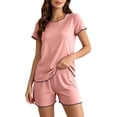 thumbnail image 3 of Diufon Plus Size Pajamas for Women Set Short Sleeve Ruffled Trim Sleepwear Summer Loose Fitted Comfy Pjs Short Sets, 3 of 9