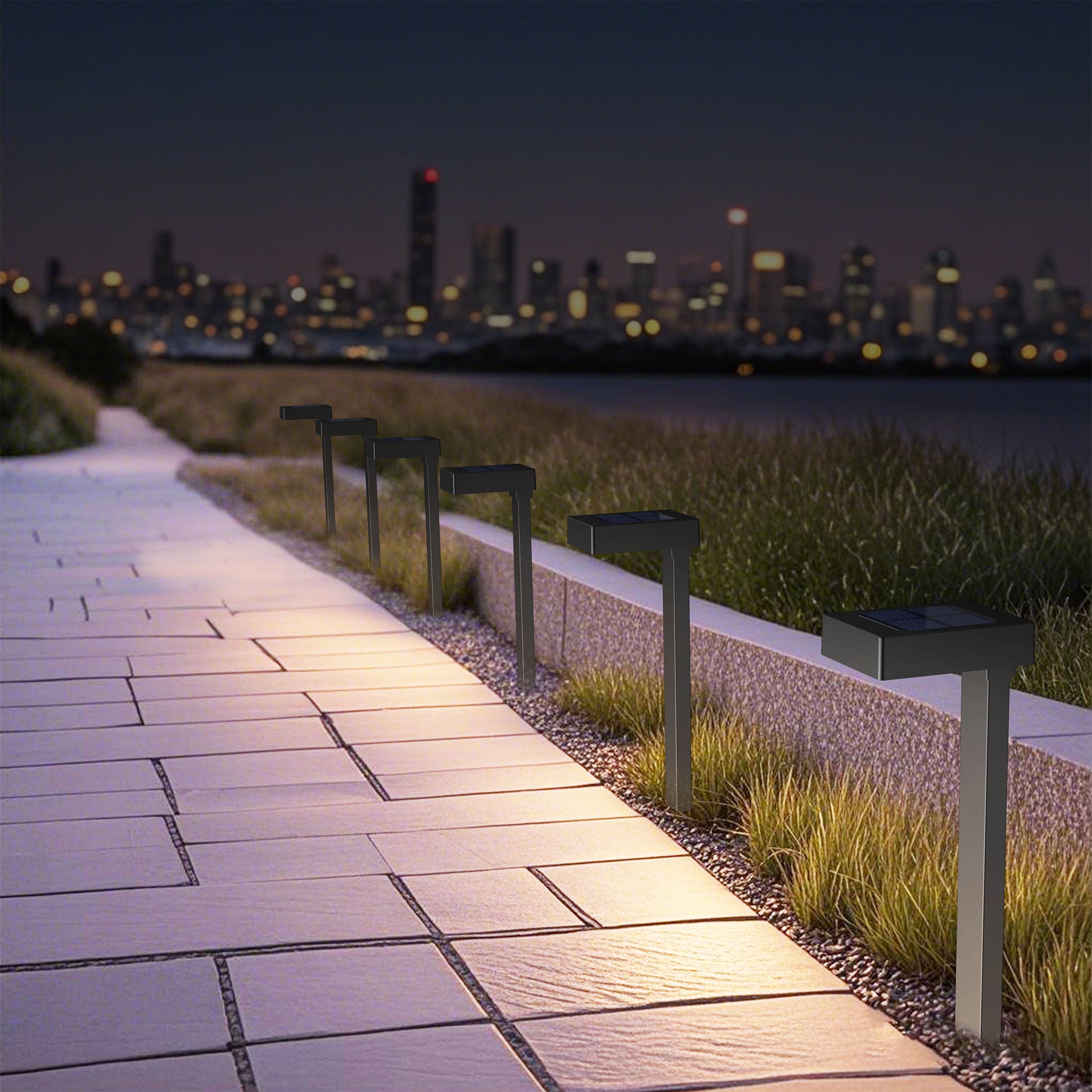 Mainstays Solar Powered Modern Edge Pathway Down Light and Landscape Light, 15 Lumens (6 Count)