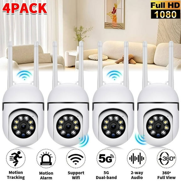 4 Pack 1080P Wireless 5G WiFi Security Camera System Smart Outdoor Night Vision