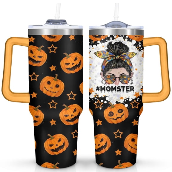 Pumpkin Cool Girl 40 Oz Tumbler with Handle Lid and Straw, Stainless Steel Double Walled Vacuum Insulated Cup, Cute Anniversary Wedding Birthday Gifts Tumbler for Women Men Friends Outdoor Indoor