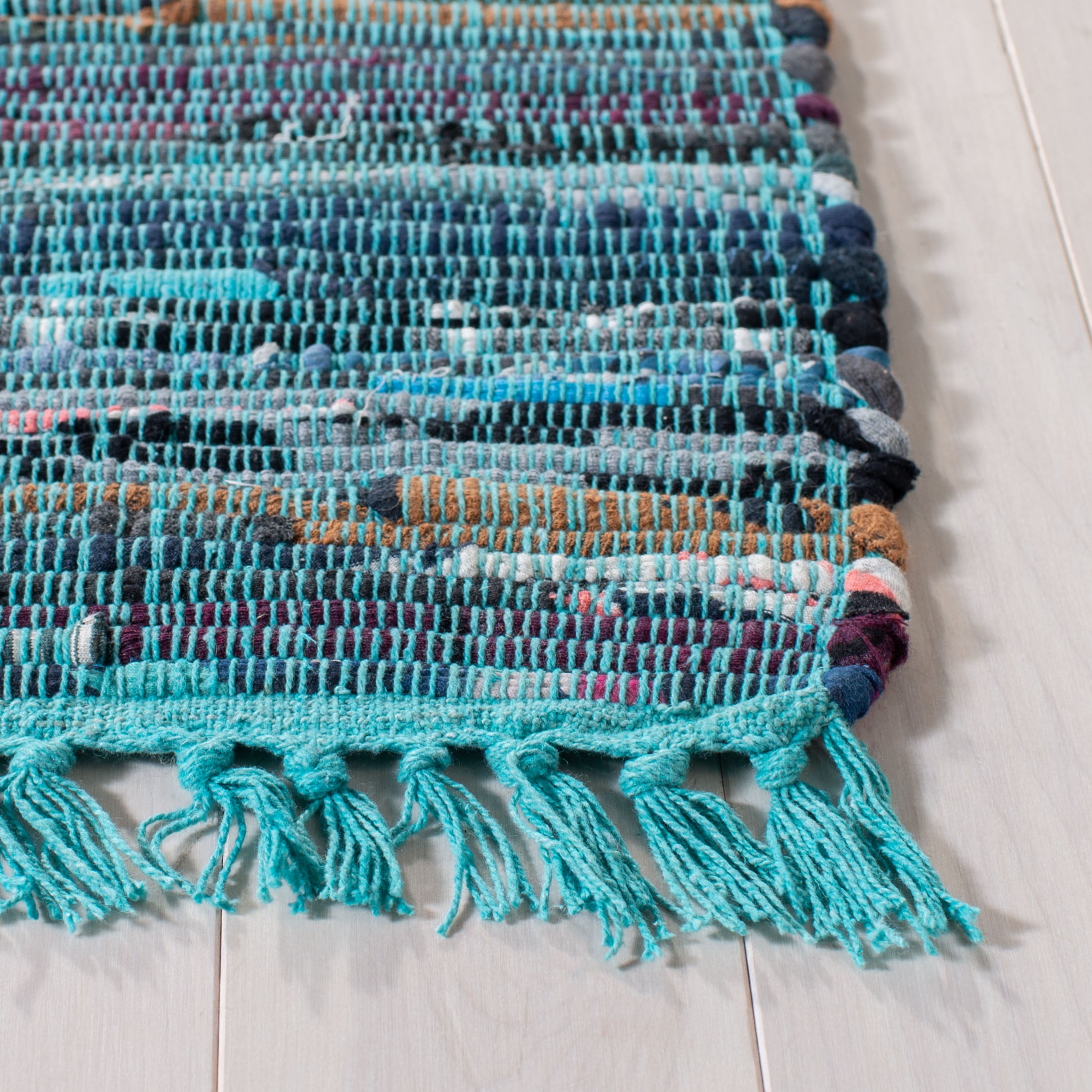 Safavieh Rag Rug Collection Transational Striped Boho, Runner, Stripe Hand Woven Blue/Multi Runner Rugs, 2'3" x 6' Runner, Stain Resistant