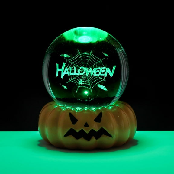 Halloween Crystal Ball Night Light, Battery Operated LED Lights, Upgrade Unique Halloween Glass Ball Lamp with Resin Base for Display Party Centerpiece Patio, Dining Table (Halloween)