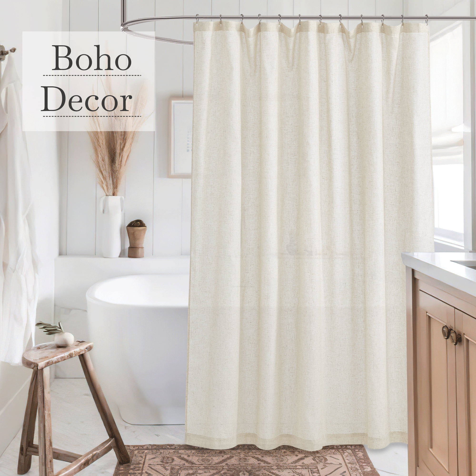 NICETOWN Natural Linen Shower Curtain for Bathroom Lightweight Waterproof Linen Blend Button Hole Semi Sheer Shower Curtains for Bathtub, 72"x72", Hooks Included