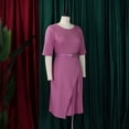 thumbnail image 4 of AURA Womens Pleated Midi Dress High Waist Belted A Line Crewneck Five Sleeve Elegant Summer Work Dress with Zipper, 4 of 10