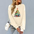 thumbnail image 5 of Women Christmas Tree Printed Tshirts Cropped Sweatshirt With Collar Long Button Down Sweaters Off The Shoulder Sweatshirt Cropped Long Sleeve Pack, 5 of 6