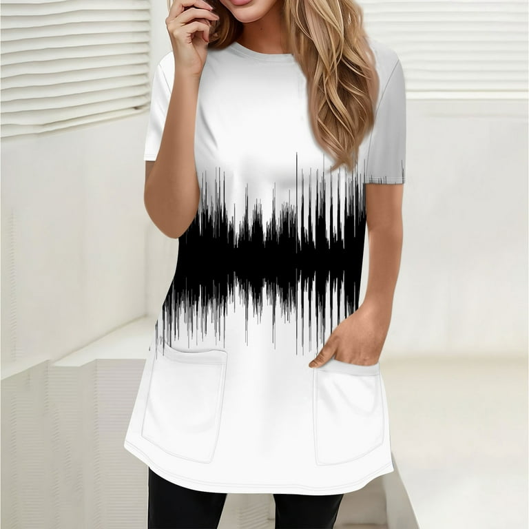 Womens Short Sleeve/Long Sleeve Tunic Tops for Leggings with