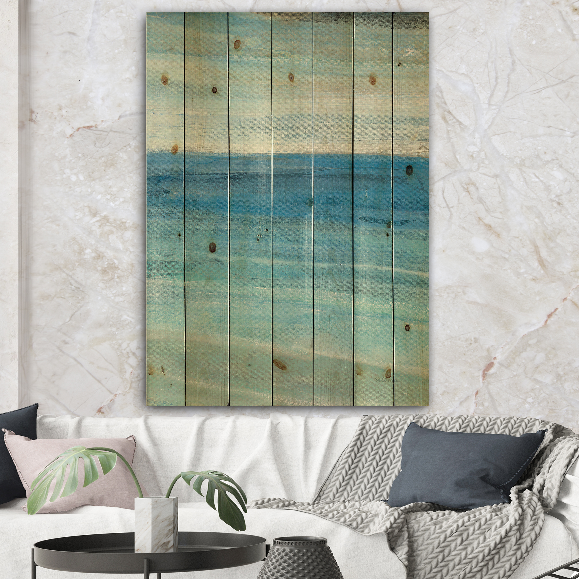 Designart 'From the Shore III' Nautical & Beach Print on Natural Pine Wood