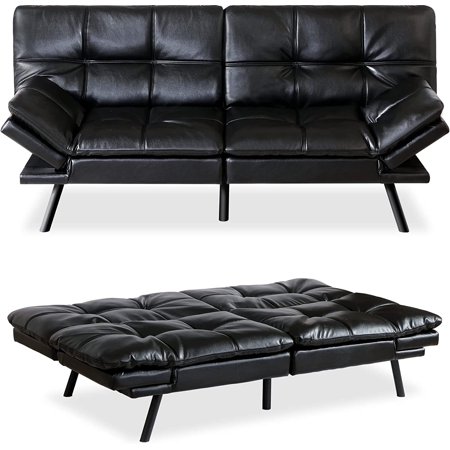 Convertible Sofa Bed  Couch with Adjustable Backrest and Armrests for Study  Apartment  Office and Dorm  Black