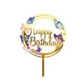 thumbnail image 1 of Gold Cake Topper Acrylic Happy Birthday Flower Dessert Toppers, 1 of 6