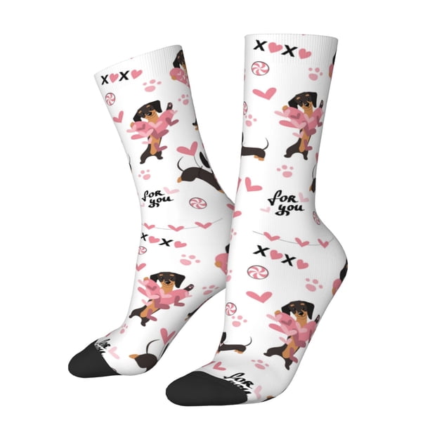 Fotbe Dachshund Dog Puppy Calcetas Largas con Estampado para Hombre y Mujer – Calcetas de Compresión Transpirables y Elásticas, Viajar y Uso Diario Talla 5-11