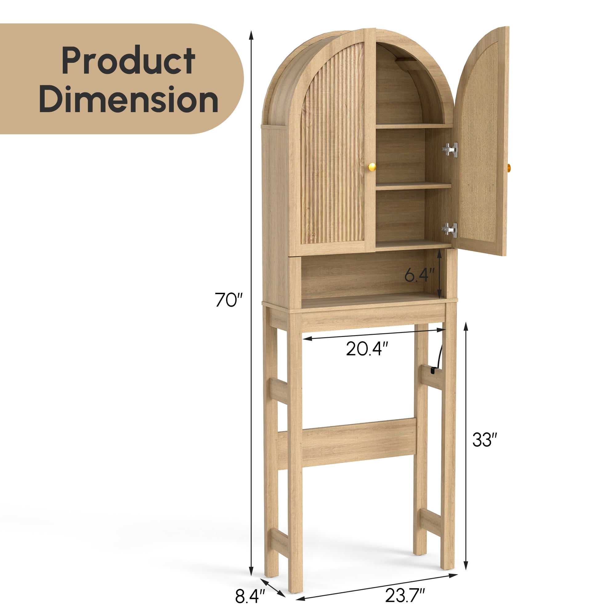 HMstone Over The Toilet Storage Cabinet, 23.7’’W Bathroom Storage Shelf Organizer with Doors, Freestanding Above The Toilet Storage Cabinet with Adjustable Shelf for Bathroom, Natural