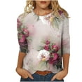 thumbnail image 1 of Pompotops T-shirt Mode Imprimé Ample Manches 3/4 Blouse Col Rond Tops Décontractés Liquidation, 1 of 5