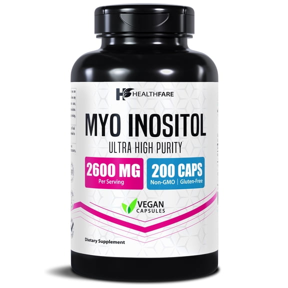 HealthFare Myo Inositol Supplement, 2600mg | 200 Veg Capsules | Ultra Strength | Healthy Ovarian Support for Women | Vitamin B8 for Women