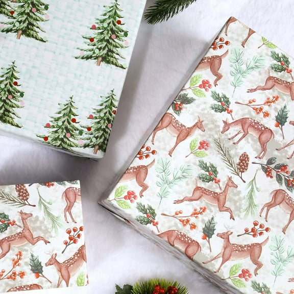 Christmas Wrapping Paper Roll Floral Christmas Tree Gift Wrap Paper for Xmas Party Birthday Holiday Gift Wrap, 58x23 inch