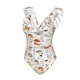 thumbnail image 4 of Yiaed Mushrooms And Butterflies Print Women's Ruffled One Piece Swimsuit V Neck Swimwear Slimming Monokini for Woman-Small, 4 of 8