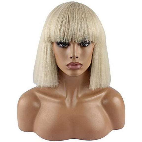 WeKen WeKen Fashion Wig Women's Short Bob Kinky Straight Full Bangs Synthetic Hairpieces Blonde