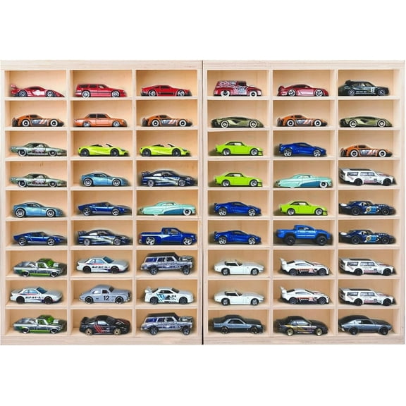 for Hotwheels Wooden Display Case,54 Space,for Hotwheels Storage Display Shelf,for 1/64 Scale Toy Cars,Wall Mount ,Model car Display Organizer,Collapsible Toy Car Storage(Only case)