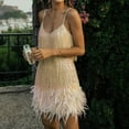 thumbnail image 4 of Hfyihgf Womens Spaghetti Strap Club Dress Sleeveless V Neck Sequins Tassel Feather Dance Costume Cocktail Party Mini Dresses（Beige,L), 4 of 8