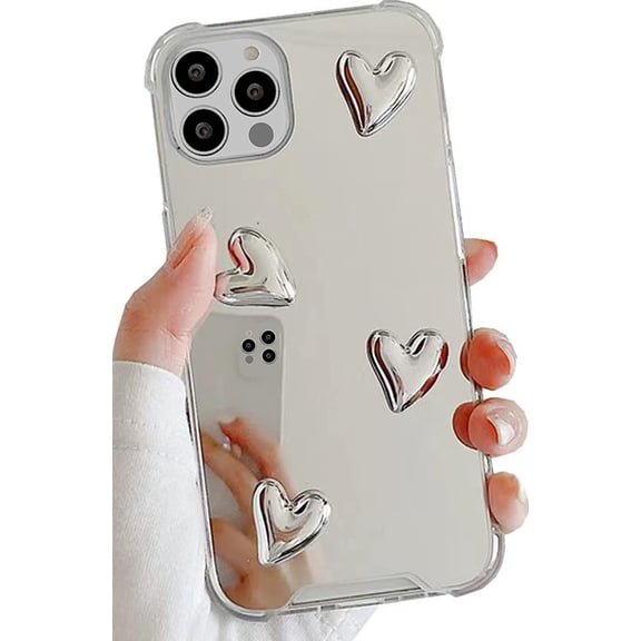 iPhone 12 Pro Max Mirror Case Flexible Cute Heart Soft Silicone Clear Makeup Mirror Women Girls Shockproof Protect Cover Case for iPhone 12 Pro Max