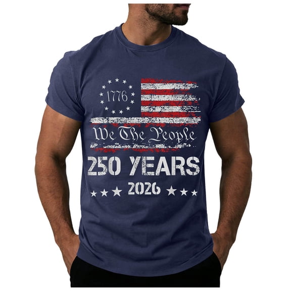Tshirts Shirts for Men Mens Independence Day Fashion Trend Printed Short Sleeve Casual Comfortable Base T Shirt Loose Top Dark Blue,M