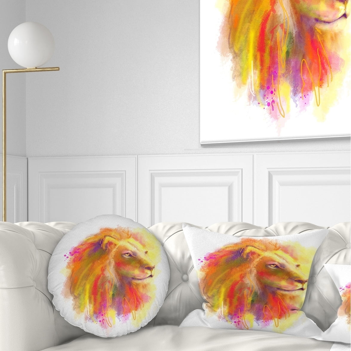x 26 in. Designart CU8842-26-26 Lion with Colorful Mane Animal Throw Cushion Pillow Cover for Living Room 26 in Sofa