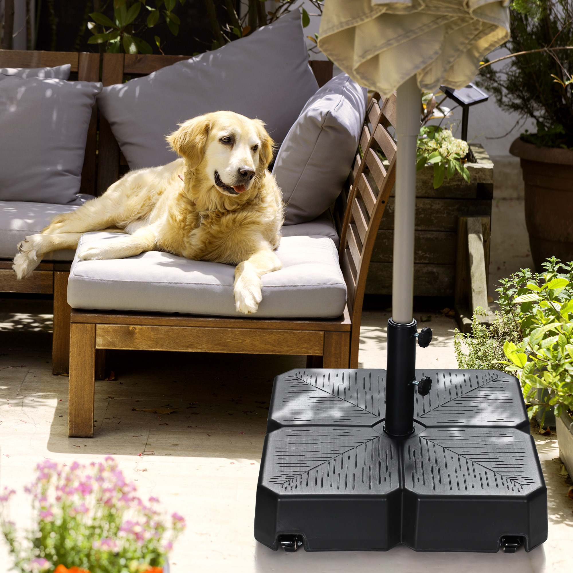 Scafild | 62lbs Square Water & Sand Filled Mobile Patio Umbrella Base Heavy Duty Market Stand with 4 Wheels and 2 Locks