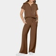 thumbnail image 2 of vigerkar Women 2 Piece Set Summer Outfits Sweatsuit Half Zip Cap Sleeve Sweatshirt Wide Leg Sweatpant Tracksuit Sets Brown, XXL, 2 of 6