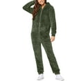 thumbnail image 1 of Gibobby Mono Corto Informal Pijama de manga larga de lana artificial para mujer Casual Color sólido Cremallera Suelto con capucha Mono Pijama Casual Invierno Cálido Rompe Lind(Verdinegro， XXXL), 1 of 5