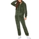 thumbnail image 1 of Gibobby Mono Corto Informal Pijama de manga larga de lana artificial para mujer Casual Color sólido Cremallera Suelto con capucha Mono Pijama Casual Invierno Cálido Rompe Lind(Verdinegro， XL), 1 of 5