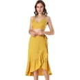 thumbnail image 1 of Conjunto Floral de Dos Piezas Allegra K Top Corto Tirantes Finos Falda A Media Pierna Volantes Amarillo XL, 1 of 6