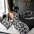 thumbnail image 3 of Meiyoeat Leopard Print Bow D Letter Full Size Comforter Sets for Girls Women, Fashion Boho Gemstones Bedding Comforter Set, Black Grey, Black Reversible, 3pcs, 3 of 6