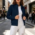 thumbnail image 4 of Besolor Women Zip up Jackets Long Sleeve Stand Collar Fleece Warm Fall Casual Outerwear Jacket Coat with Pockets(Large,Navy), 4 of 5