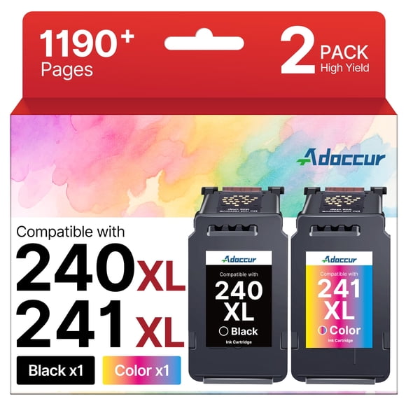 Adoccur PG-240 XL/CL-241 XL Ink Cartridges Compatible with Canon 240XL 241XL Combo Pack 240 241 Ink for Canon PIXMA MG3600 MG3620 TS5120 MX472 Printe