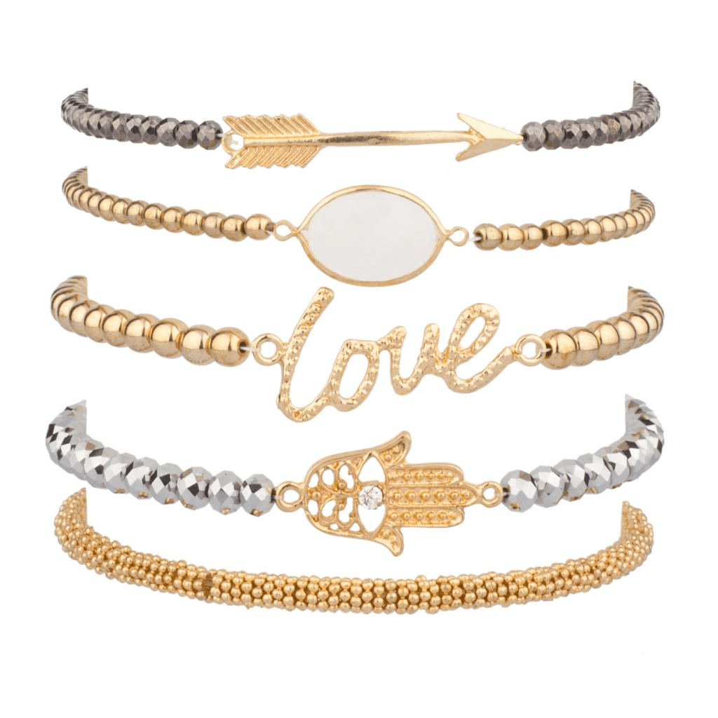 Lux Accessories LOVE HAMSA ARROW Beaded Arm Candy Friendship Rhinestone