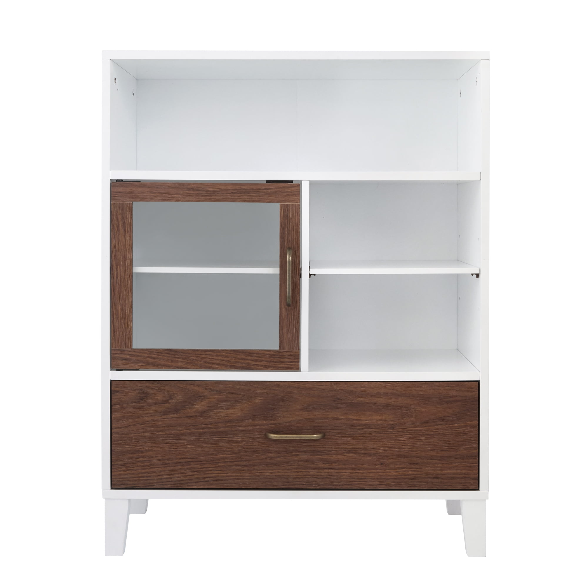 Teamson Home Tyler Freestanding Multifunctional Floor Accent Cabinet, White and Walnut