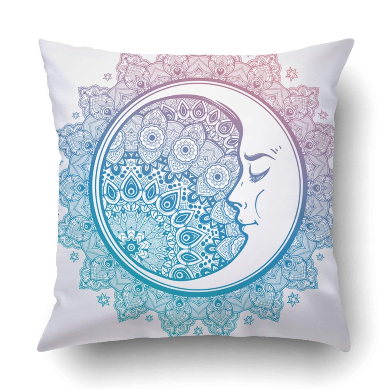 WOPOP bohemian crescent moon stars mandala Tattoo astrology spirituality alchemy magic Pillowcase Throw Pillow Cover Case 18x18 inches