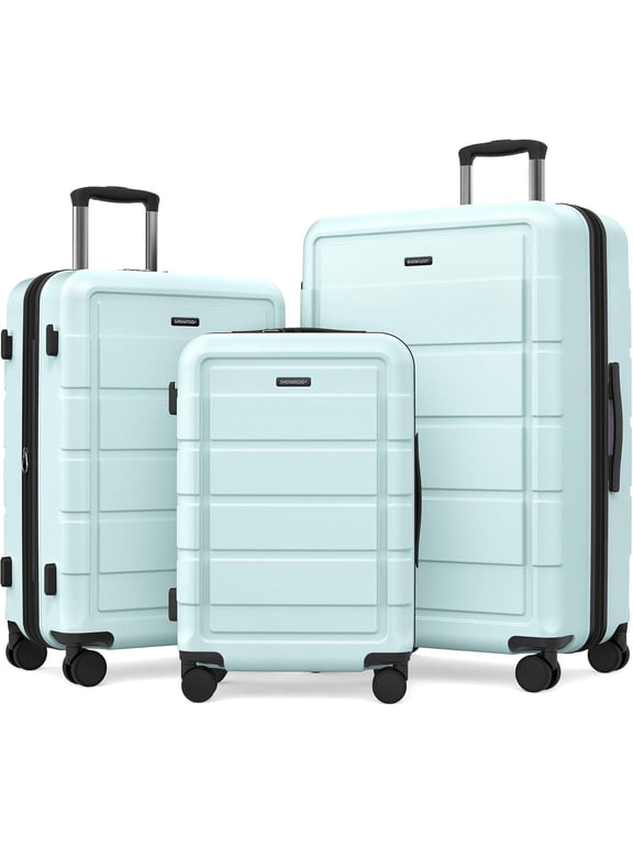 SHOWKOO Upgrade Luggage Sets 3pcs, 100% Premium PC Expandable Luggage Suitcase with Double Wheels TSA Lock Mint Green