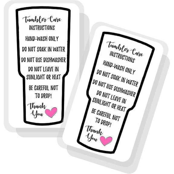 Hot Pink Heart Handmade Tumbler Care Instruction and Cleaning Card Printed  50 Pack  Bulk Tumbler Cards in Box For Vinyl, Glitter, Decals, Crafters, Epoxy, Resin