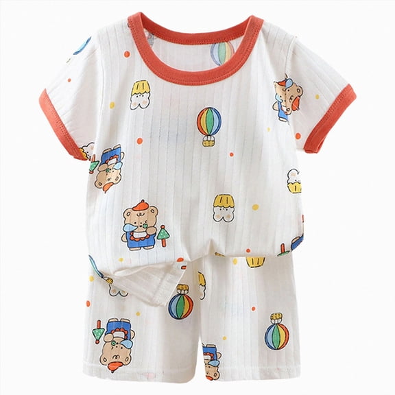 NIEWTR Kids Pajamas Set Toddler 2-Piece Outfit Short Sleeve Crewneck Tee with Elastic Waist Shorts Breathable Pajamas Gift Set for 3T 4T 5T 6T(A-Orange,2-3 Years)
