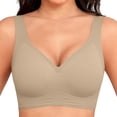 thumbnail image 2 of Weikingp Women's V Neck Seamless Wireless Bra Wide Strap Soft Support Stretchy Casual Everyday Comfort Bralette Brown 5XL, 2 of 9