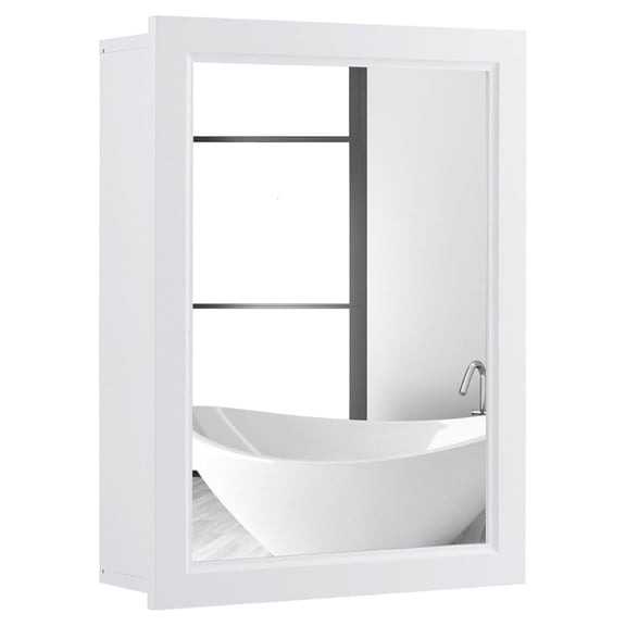 Bathroom Medicine Cabinet with Mirror - Bathroom Wall Cabinet w/Single Door & Adjustable Shelf, Wood Mirrored Storage Cabinet Organizer, Recessed Bathroom Cabinet Wall Mount (White)