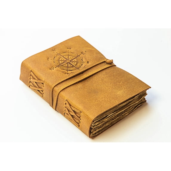 Compass Vintage Leather Journal With String, Vintage Journal, 220 Pages Handmade Deckle Edge Paper Journal 7 x 5 Inches, Leather Notebook , Leather Sketchbook, Leather Handmade Journal