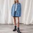 thumbnail image 5 of LYMAYTER Women Fashion Jacket Vintage Button Up Frayed Hem Denim Jacket Long Sleeve Large Pockets Cowboy Outwear S-2XL, 5 of 8