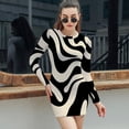 thumbnail image 6 of Abstract Black White Waves Pattern Women's Long Sleeve Bodycon Dress Soft Stretchy For Everyday Wear And Special Occasions, 6 of 6