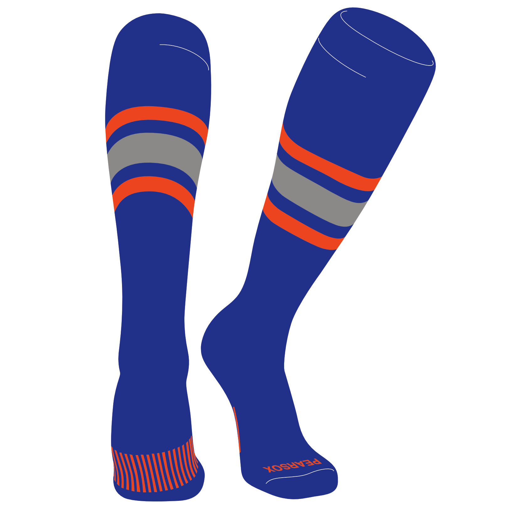 PEARSOX Elite Baseball Knee High Socks (E) Royal, Orange, Silver (L