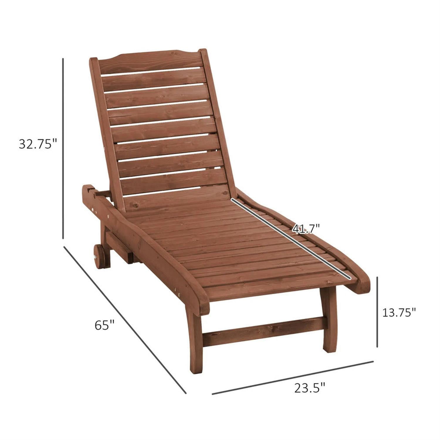 Demi Bonn Outdoor Wooden Chaise Lounge with 3-Position Backrest, Integrated Table & Casters for Beach Poolside Sunbather, Brown