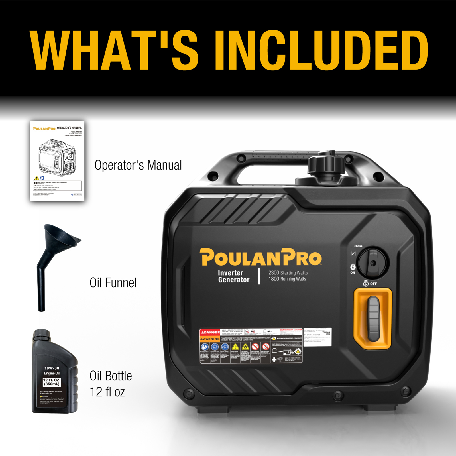 Poulan Pro 2300W Portable Inverter Generator Quiet Gas Powered Generator for Home Backup Camping & RV with USB Ports ECO Mode Parallel Ready CO Sensor EPA Compliant