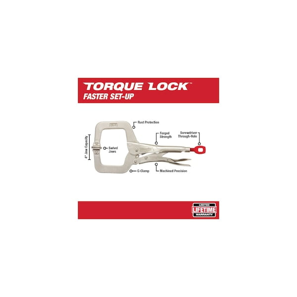 Milwaukee Tool 11" Locking C-Clamp Swivel Jaws